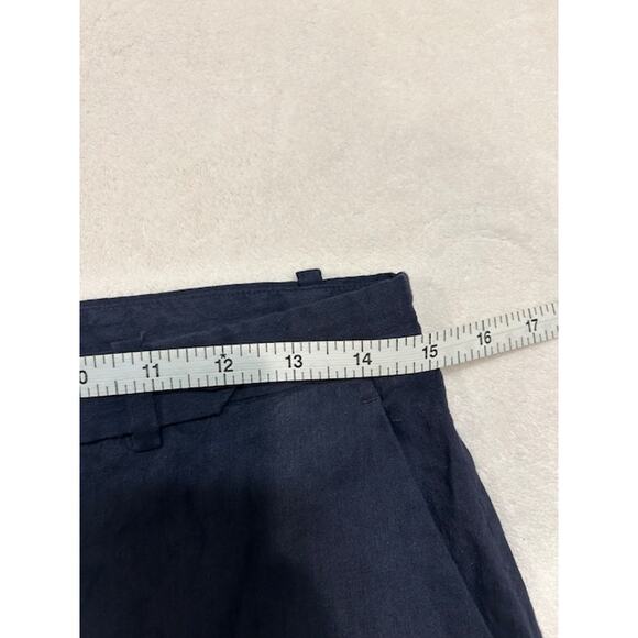 THEORY Navy Blue Wideleg Flare Linen Viscose Blend Cropped Pants Women's Size 6 - Picture 14 of 15